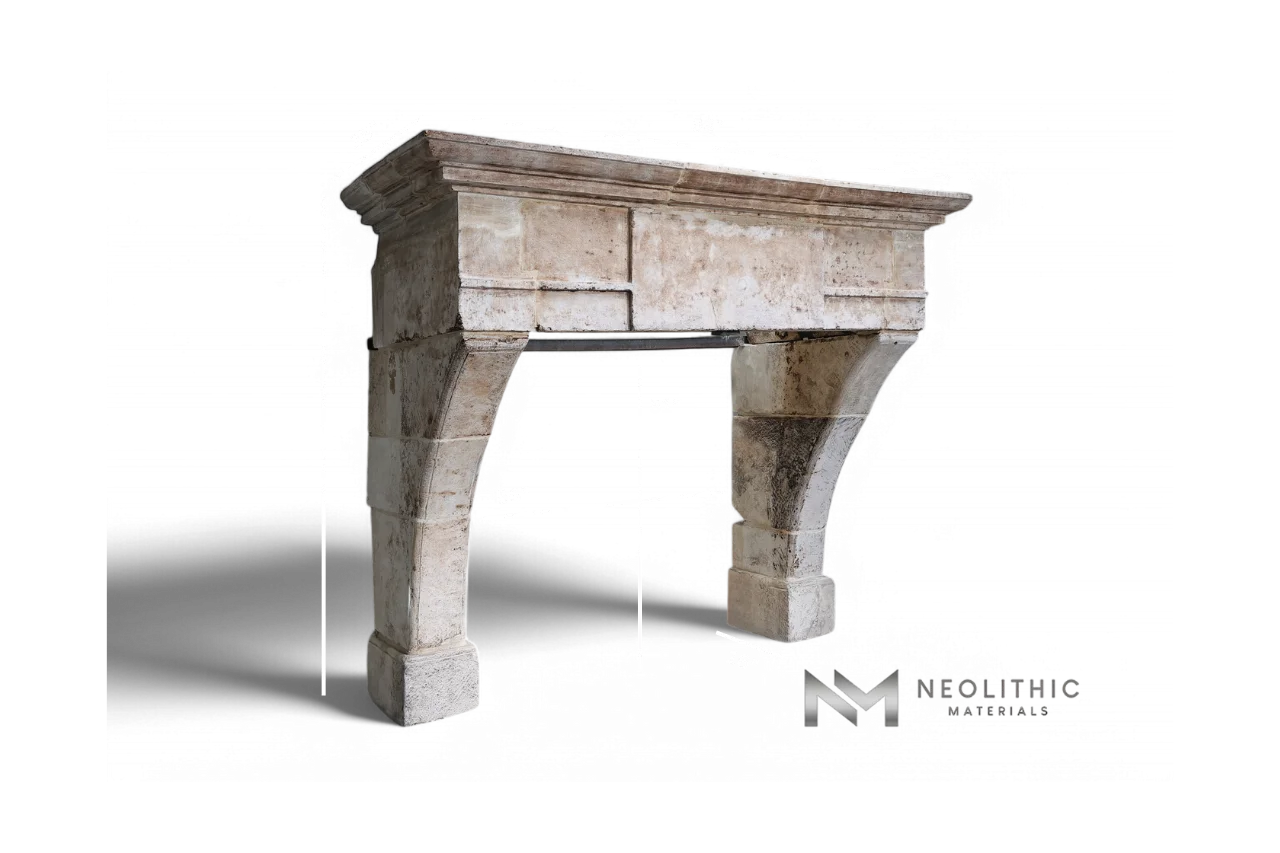 Antique Mediterranean Limestone Fireplace Mantel Louis XIII Style - Image 6